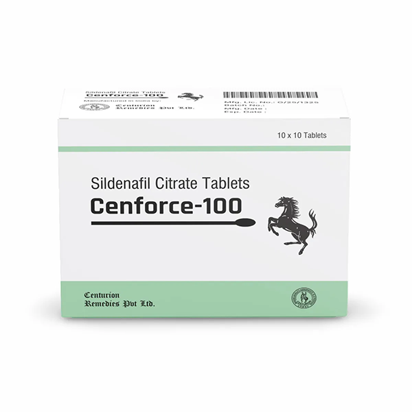 Cenforce 100 mg sildenafil tablets box manufactured by Centurion Laboratories